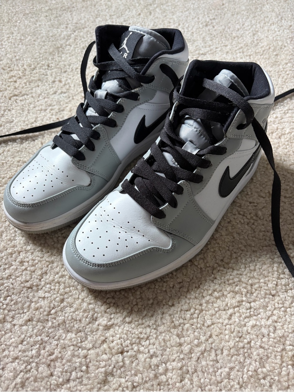 Nike Mid-Top Sneakers in White, Light Gray, and Black